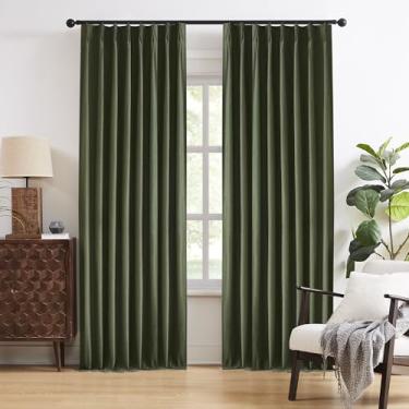 Imagem de Cortinas e cortinas de 264 cm verde-oliva verde escuro 2 painéis, abas traseiras de teto, cortinas plissadas virais para sistema de trilha, cortinas térmicas boho para quarto, sala de estar, sala de