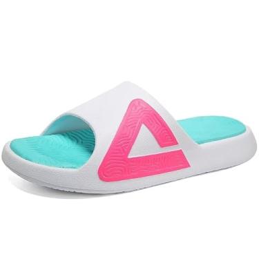 Imagem de PEAK Taichi Chinelo masculino leve para chuveiro, confortável, antiderrapante, academia, praia, verão, caminhada, sapatos aquáticos, Rosa branca, 10