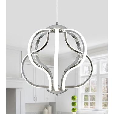 Imagem de Q&S Lustre de LED moderno, luzes pendentes cromadas para sala de jantar, hall de entrada, cozinha, sala de estar, 8 luzes