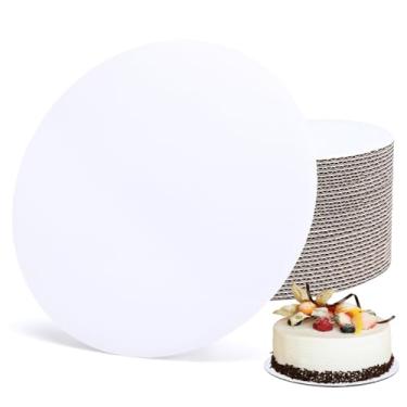 Imagem de EUSOAR Círculos de bolo, pacote com 50 pratos de pizza com base redonda de papelão ondulado branco de 25,4 cm, à prova d'água e à prova de gordura para casamentos, festas de aniversário, decoração de