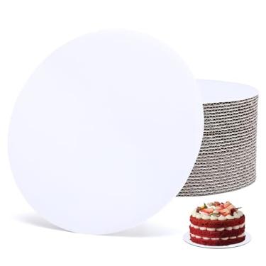 Imagem de EUSOAR Pratos redondos para bolo de papelão, pacote com 50, branco, 20 cm, placa de papelão ondulado, base de pizza, à prova d'água, círculos de bolo à prova de óleo, para festas de casamento