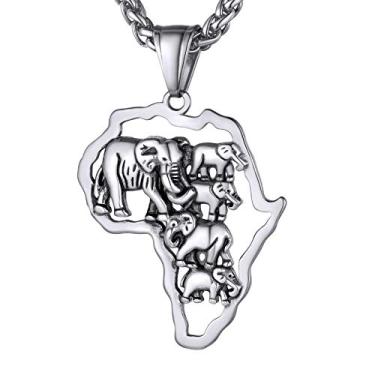 Imagem de Colar GOLDCHIC JEWELRY com mapa africano, olho tribal/egípcio de Horus/eu amo a África/elefante África colar hiphop unissex com corrente ajustável de 56 cm + 5 cm – serviço personalizável,