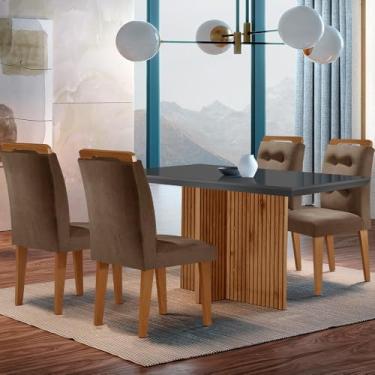 Imagem de Sala de Jantar Mesa Olímpia 120CM MDF Vidro Canto Reto com 4 Cadeiras Carol Moderna