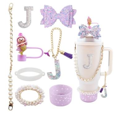 Imagem de Conjunto de acessórios de copo de 8 peças para copo Stanley de 30 e 1,4 l com alça, incluindo topo de palha, bota, alça de alça de garrafa de água, decoração de arco de palha, pulseiras, pingente de