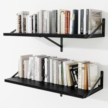 Imagem de Prateleiras de parede profundas 91 cm L x 30 cm P Prateleiras flutuantes de madeira projetada para parede, suporte de metal resistente, decoração de casa, armazenamento para sala de estar, quarto