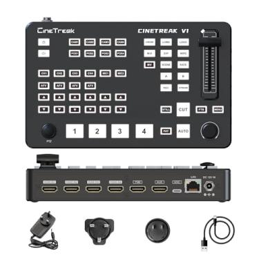 Imagem de CINETREAK Cinelive V1 Misturador vertical de comutador de vídeo de transmissão ao vivo com controle de câmera PTZ de saída PVW/PGM, transmissão ao vivo RTMPs para ins, tiktok