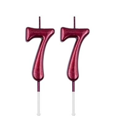 Imagem de Velas de aniversário de 77 anos, velas vermelhas número 77 7 para bolo, decoração de topo de bolo de feliz aniversário para festa de aniversário de aniversário