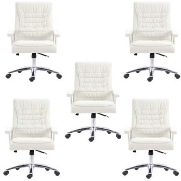 Imagem de Kit 5 Cadeiras Big Mola Ensacada para Escritório Presidente Giratória em Couro com Nr17 Branco