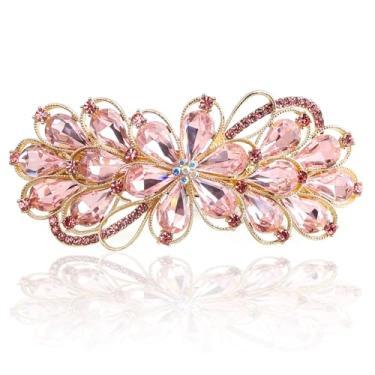 Imagem de Sppry Grande e lindo prendedor de cabelo com strass para mulheres, design de joias de flores (rosa)