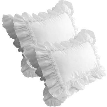 Imagem de Capa de almofada com babados, 2 peças, fronhas macias de algodão de 48 x 73 cm com renda, itens essenciais de casa vintage para quarto, cama, capas brancas