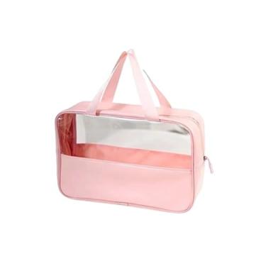 Imagem de Necessaire Transparente Média, Bolsa Organizadora para Viagem, Material Impermeável (Rosa)