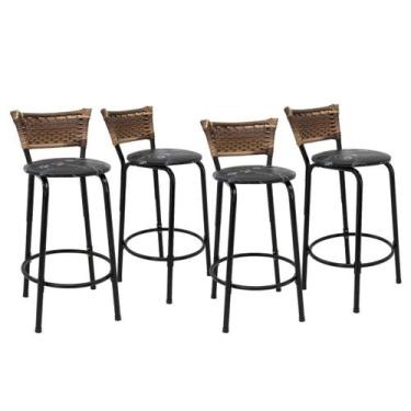 Imagem de Kit 4 Banquetas Para Balcão 60cm Preta Junco Cappuccino Balcão Bistrô 