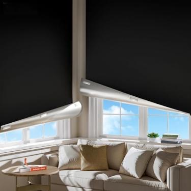 Imagem de Pacote com 2 cortinas blecaute portáteis para quarto, fácil instalação, sem perfuração, persianas pretas e persianas para janelas internas com fitas de gancho e laço atualizadas, capa de janela 100%