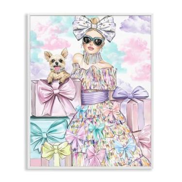Imagem de Stupell Industries Design de arte giclée emoldurado branco com fita fashion feminina e filhote de cachorro por Jess Stempel, 76 x 61
