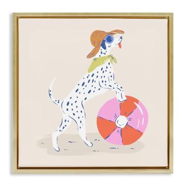 Imagem de Stupell Industries Arte de parede em tela flutuante dourada dálmata de bola de praia por Krissy Mast, 63 x 63 cm