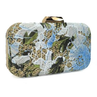 Imagem de Bolsa clutch feminina de palha, bolsa de verão para festa na praia com decoração floral de renda, bolsa transversal feminina, Azul, 2 liters