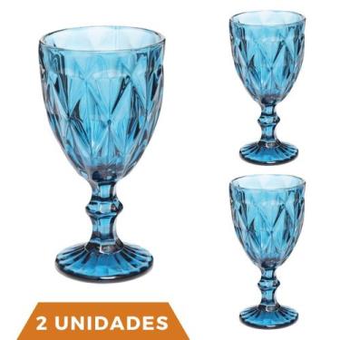 Imagem de Jogo Copo Taça Vidro Diamante Azul Para Agua 300ml - 2Un - Ecos, Diama