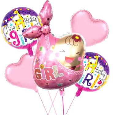 Imagem de Balão Kit Buquê Recém Nascido Com 05 Peças - PartiuFesta, Rosa
