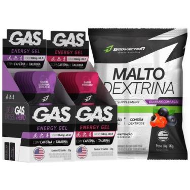 Imagem de 2x Gas Energy Gel Energético 20 Sachês + Maltodextrina 1kg Bodyaction,