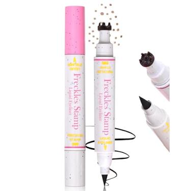 Imagem de Erinde Caneta de carimbo de sardas à prova d'água, sardas falsas de ponta dupla e delineador líquido preto, longa duração, secagem rápida, sardas, carimbo de sardas, caneta para maquiagem natural