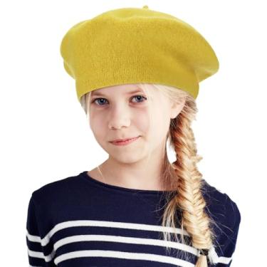 Imagem de SATINIOR Boina infantil gorro francês chapéu de lã artista boina artista fantasia de artista para crianças crianças meninas, Amarelo, Medium-Large