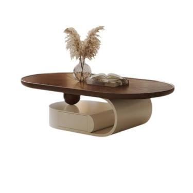Imagem de Mesa de centro oval de nogueira de madeira de nogueira, design minimalista moderno para sala de estar, mesa lateral de mesa de chá para móveis domésticos de luxo (110 cm)