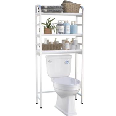 Imagem de aidoflo Rack de armazenamento sobre o vaso sanitário de 3 camadas, organizador de banheiro independente com moldura de metal para pequenos espaços, banheiro, varanda, lavanderia (branco)
