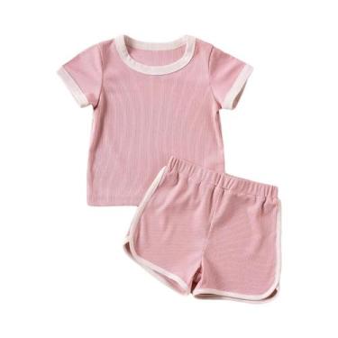 Imagem de Conjunto De 2 Peças De Roupa Infantil De Algodão Com Manga Curta E Sho