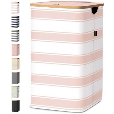 Imagem de Cesto de roupa suja BALEINE com tampa 70L Pink Stripe