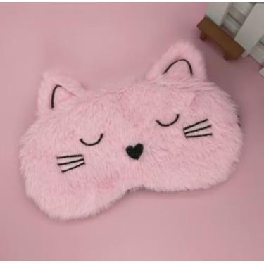 Imagem de Máscara de Dormir Infantil Gatinho, Pelúcia Rosa Macia, Design Fofo com Bordado