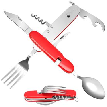 Imagem de Conjunto de Talheres, Canivete Suiço 6 em 1(25 * 2,3cm), Canivete Multifuncional com Abridor de Garrafa, Alicate, Colher, Faca, Garfo, Aço Inoxidável, Portátil, para Viagens e Acampamentos