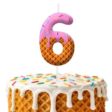 Imagem de Velas de aniversário de sorvete, decoração de topo de bolo de 6 cm, número 6 velas, decorações de aniversário, decorações de bolo de festa de aniversário, suprimentos de festa