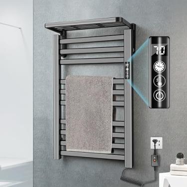 Imagem de Toalheiro Termico, Secador de Toalhas Eletrico, Aquecedor de Toalha para Banheiro, Grande Quadrado Inox com Timer Embutido (Fio Lado Direito), Preta, 30°/35°/40°/45°/50°/55°/60°/65°/70° (220V)