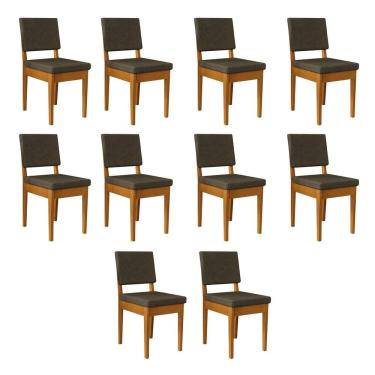 Imagem de Kit 10 Cadeiras 100% Madeira Maciça Encosto e Assento Estofado Miami Cerejeira/Grafite