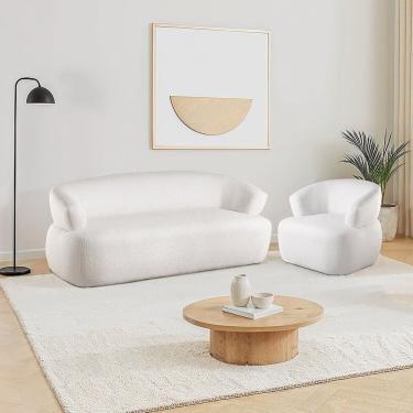 Imagem de Conjunto 1 Sofá Orgânico 180cm e 1 Poltrona Base Fixa e Orgânica Zoe Espresso Móveis Off White