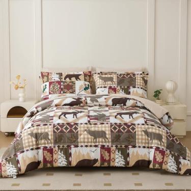 Imagem de Smuge Conjunto de edredom King Size Lodge Moose – 7 peças, cama leve em uma bolsa, urso, rústica, cabana rústica, conjunto de edredom rústica, cama queen, lençóis de cama alternativos, lençóis