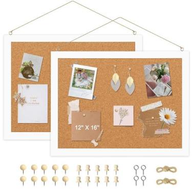 Imagem de Quadro de avisos AMUSIGHT em cortiça dupla face 40x30cm Moldura de mad