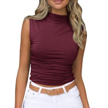 Imagem de Blusa feminina Tankaneo, sem mangas, gola alta, vinho tinto
