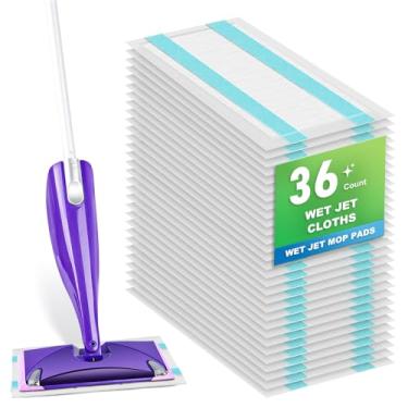 Imagem de Pacote com 36 refis de esfregão descartável para esfregão Swiffer Wet Jet Spray - Almofadas de jato úmido para todos os tipos de piso - 5 camadas espessas, duráveis e superabsorventes