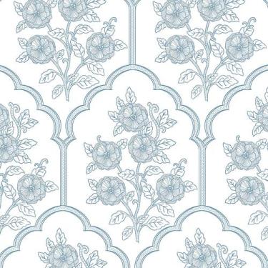 Imagem de Papel de parede Safiyya 197x44cm Vinil floral azul e branco