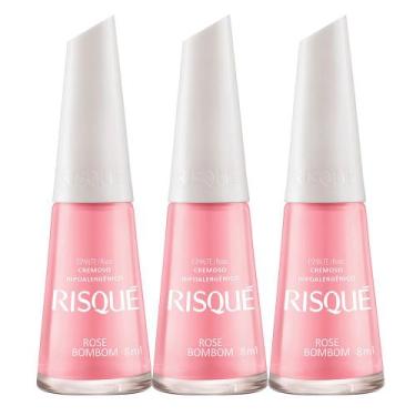 Imagem de Kit 3 Esmalte Risqué Cor Rose Bombom Hipoalergênico com 8ml