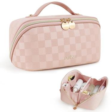 Imagem de Bolsa de maquiagem Prite Travel à prova d'água de material vegano xadr