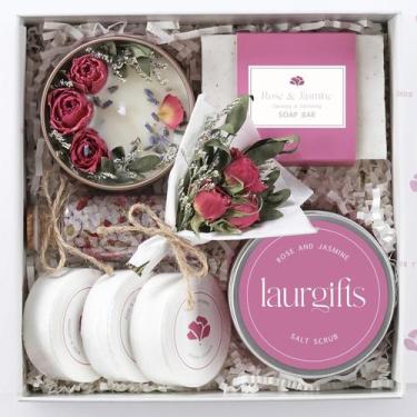 Imagem de Cestas de presentes de spa LaurGifts com aroma de rosa e jasmim para m
