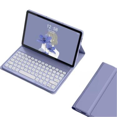 Imagem de Capa com teclado para Lenovo Tab M11 (TB-330FU/TB-330XU) 28 cm, capa com suporte fólio colorido fofo com teclado magnético removível de tecla redonda para Lenovo Tab M11 2024 28 cm, roxo