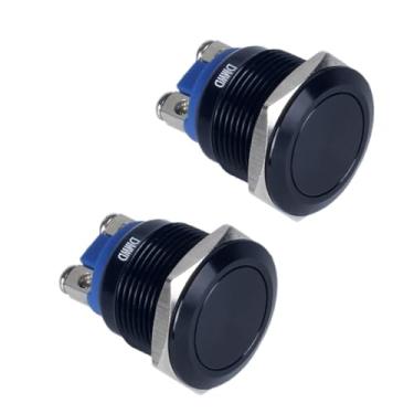 Imagem de DMWD Pacote com 2 terminais de parafuso de botão de pressão à prova d'água de metal momentâneo de 19 mm 12 V 24 V 36 V CC 110 V 250 V CA 5A 1NO 3/10.2 cm Furo de montagem em liga de alumínio preto