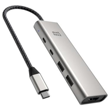 Imagem de Minthouz Hub de saída de vídeo USB C, adaptador multiportas HDMI 5 em 1 tipo C para 4K @60Hz com entrega de energia de 125 W, 2 portas USB 10 Gbps, 1 porta USB A 2.0, alumínio para laptops, desktops e