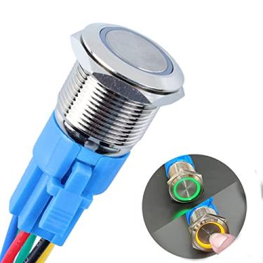 Imagem de DMWD Interruptor de botão de travamento de metal LED de duas cores de 19 mm à prova d'água antivandalismo 1NO 1NC SPDT 12V 3/10.2 cm orifício de montagem com soquete pré-fio para campainha carro barco