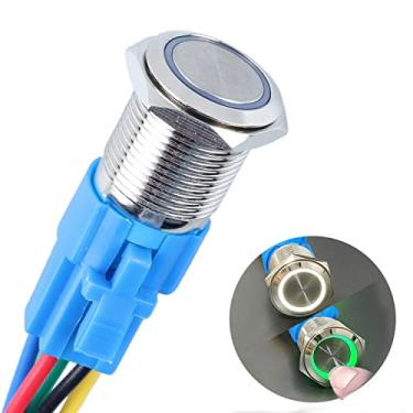 Imagem de DMWD Interruptor de botão de travamento de metal LED de duas cores de 16 mm à prova d'água antivandalismo 1NO 1NC SPDT 12V 5/20.3 cm orifício de montagem com soquete pré-fio para campainha carro barco