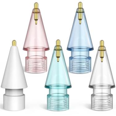 Imagem de Boben Pacote com 5 pontas de lápis transparentes para Apple Pencil 2ª geração e 1ª geração ponta de metal ponta fina, resistente ao desgaste e caneta de controle preciso (branco + transparente + rosa + azul + verde)