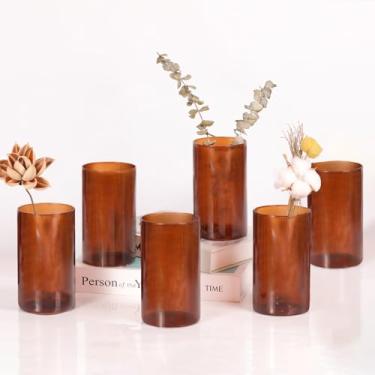 Imagem de Vaso de vidro, vaso canelado, vaso de flores, vaso transparente – vasos de flores de vidro com nervuras para mesa de centro de mesa, decoração de mesa interna para casa, estilo boho moderno, presente